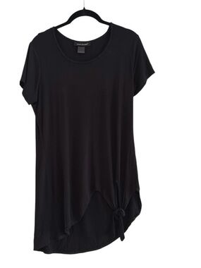 Ashley Stewart Black Asymmetric Short Sleeve Knot Hem Top Size M/12